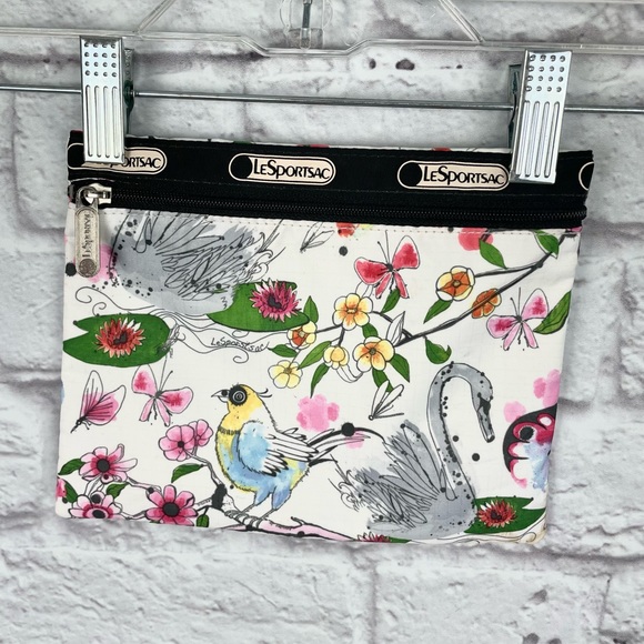 Lesport Sac White Bird Floral Zippered Cosmetic Pouch - Picture 1 of 5